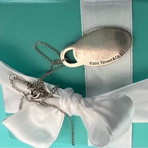 Tiffany & Co. classic dog tag charm sterling necklace with longer chain 16 inch